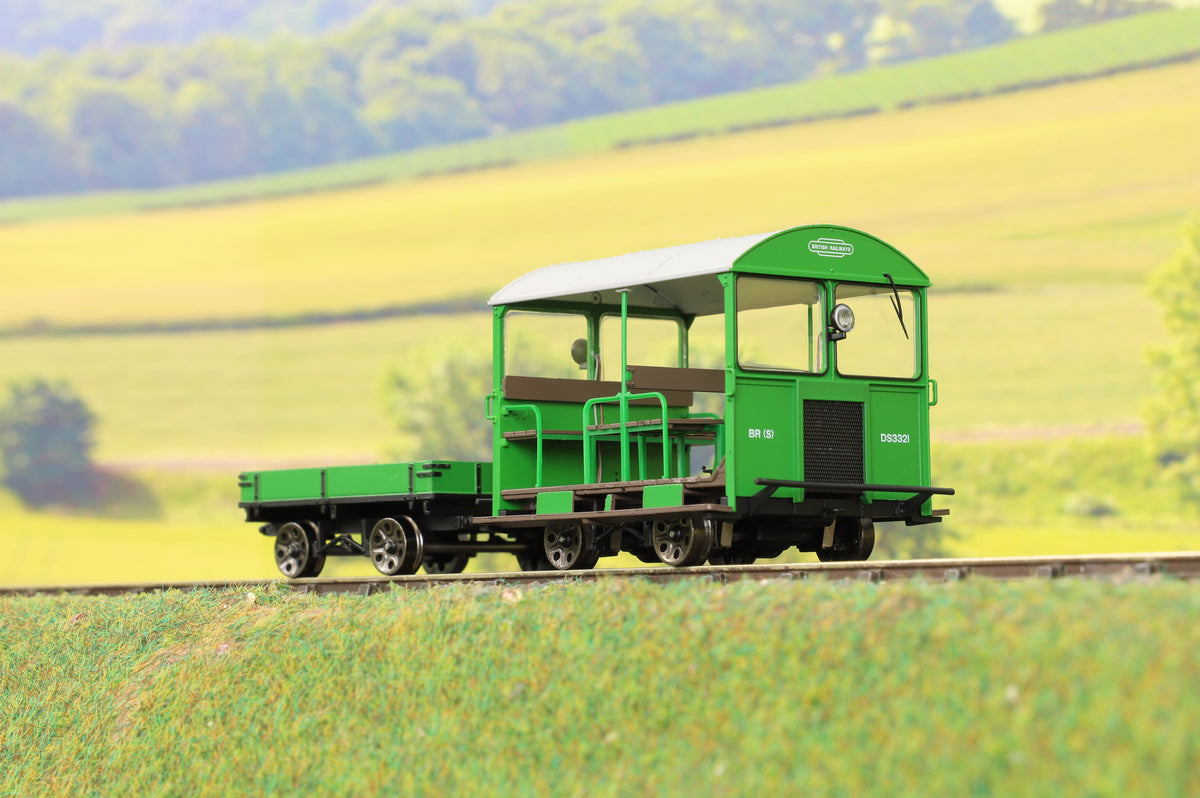 Ellis Clark Trains E1017 Finescale O Gauge Wickham Trolley &amp; Trailer, BR (SR) Green &#39;DS3321&#39;