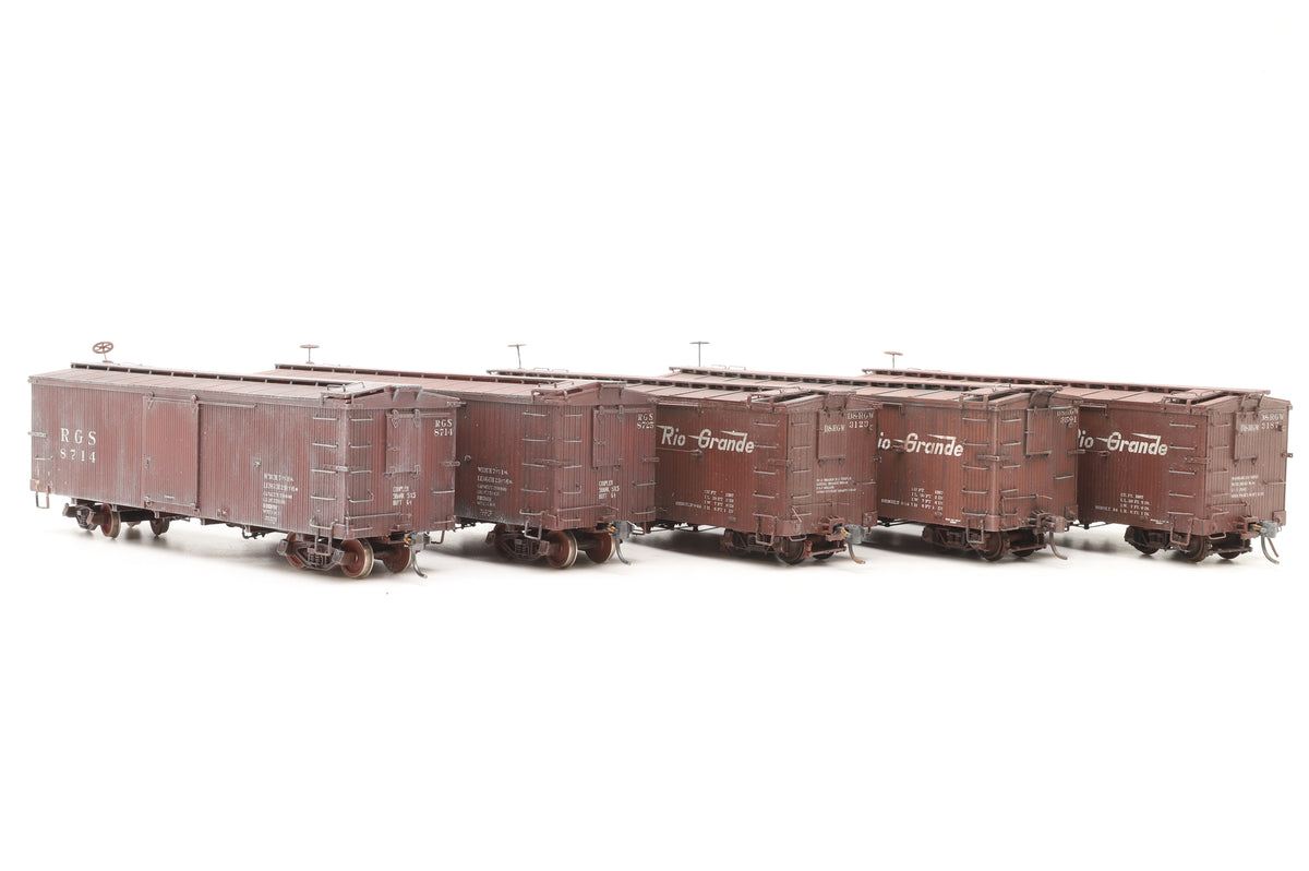 P–B–L (Kit-Built) Sn3 Rake of 5 D&RGW Box Cars Weathered