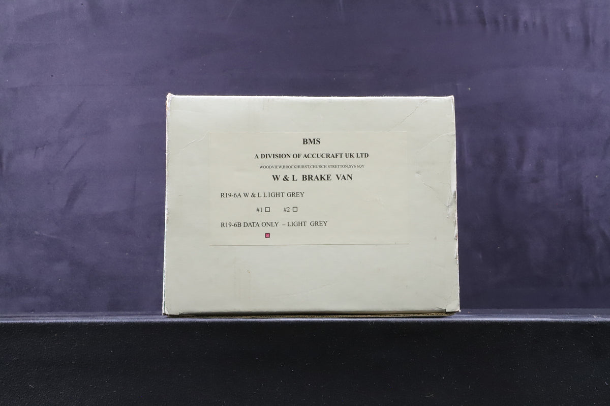 BMS/Accucraft 16mm (45mm Gauge) W&amp;L Brake Van R19-6B Data Only - Light Grey