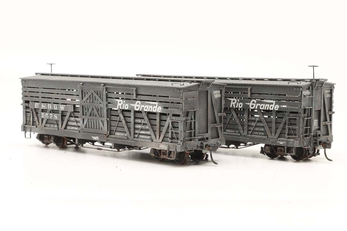 P–B–L (Kit-Built) Sn3 Pair of D&RGW Stock Cars Weathered