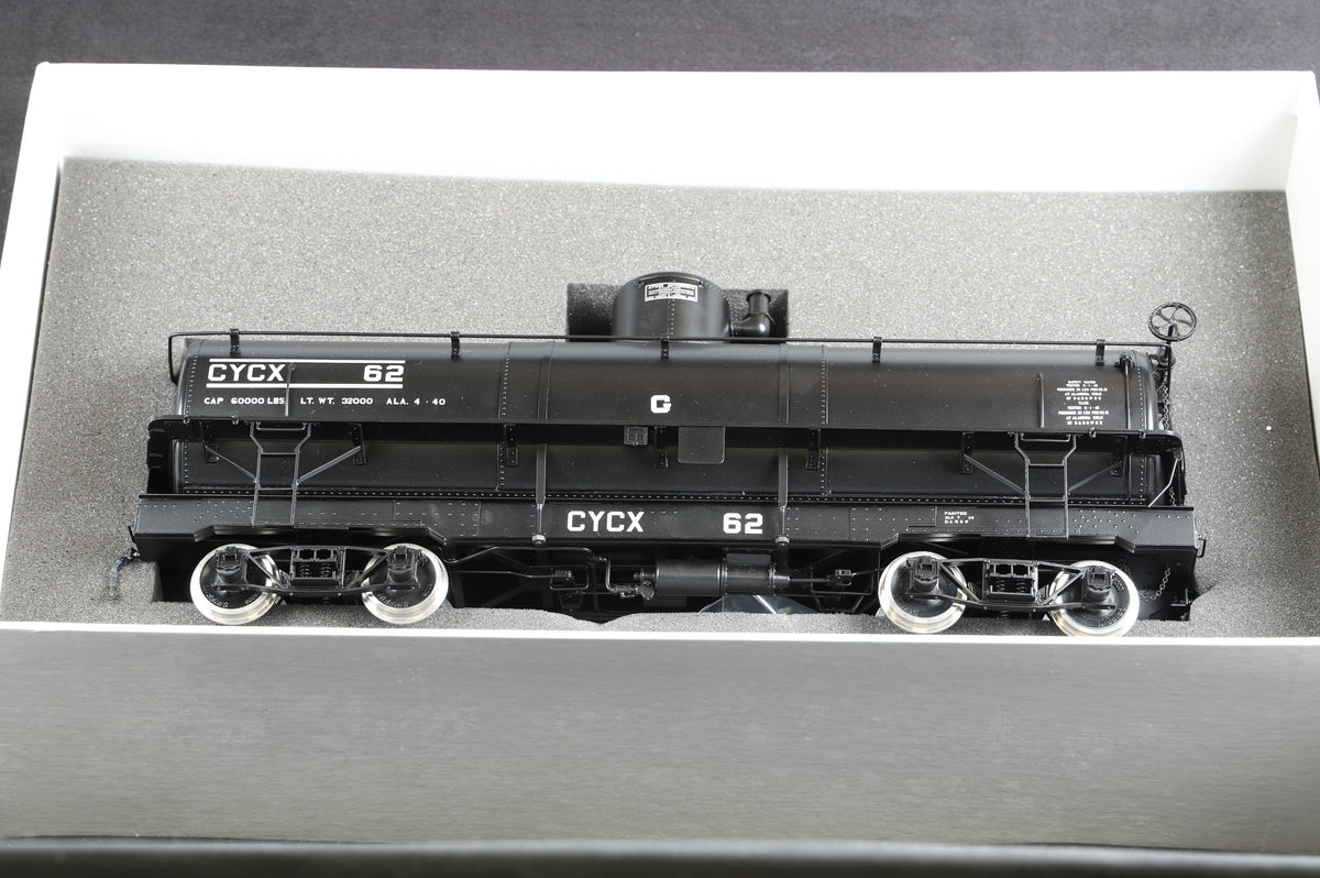 Three Foot Classic Models Inc. G Scale 1:20.3 CYCX Narrow Frame Tank Car &#39;62&#39;, Factory Painted Brass