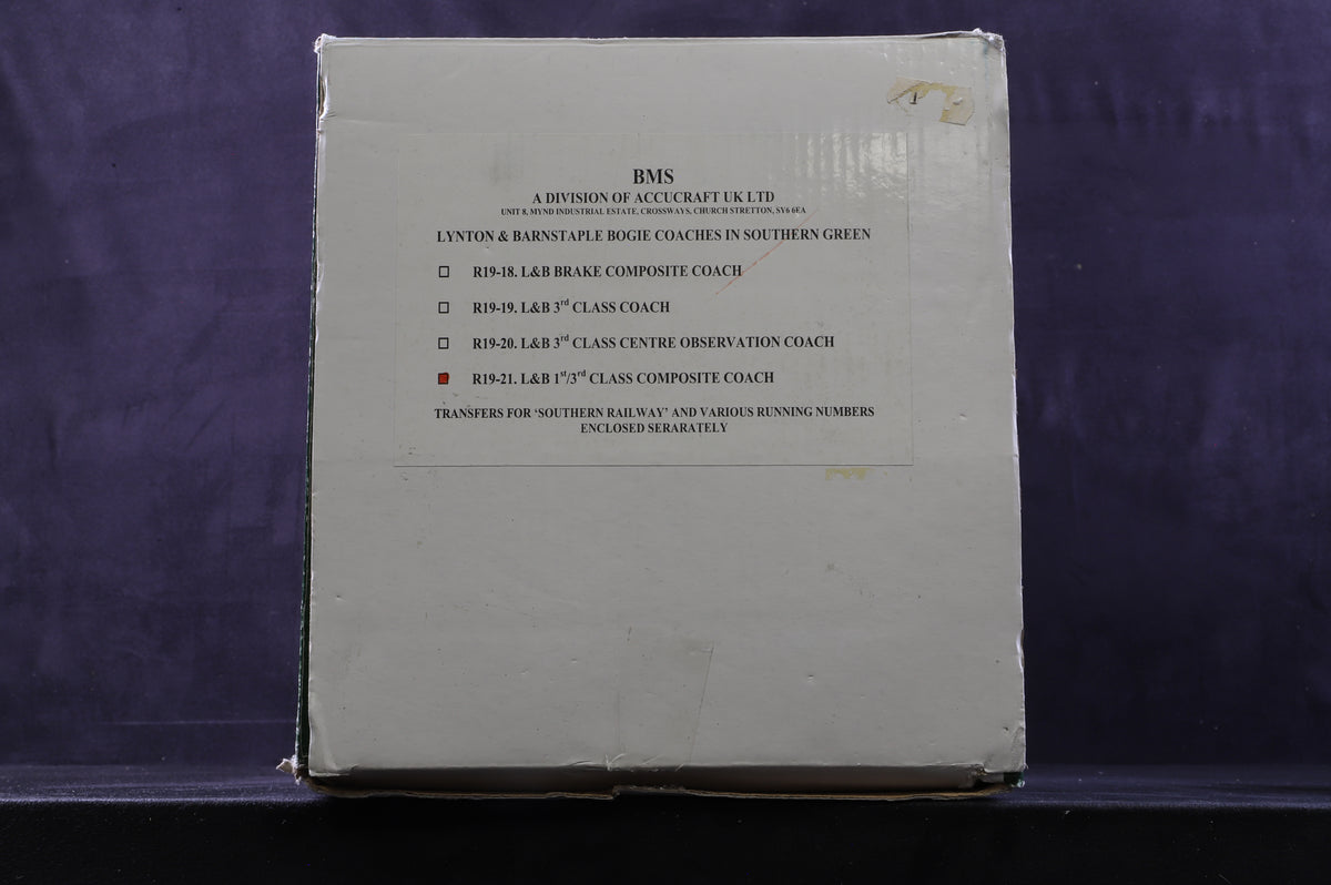 BMS/Accucraft 16mm Scale (45mm Gauge) Lynton & Barnstaple Third Class Composite Coach R19-21, SR Green
