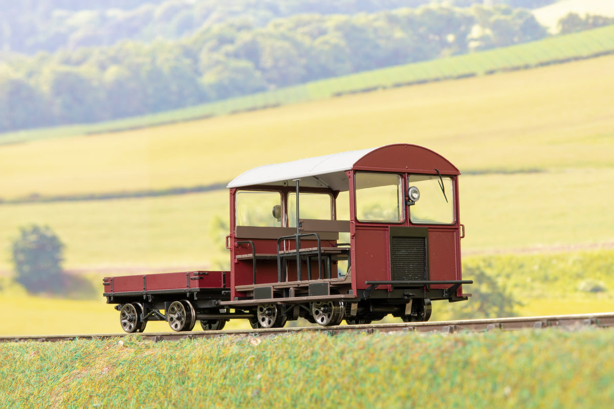 Ellis Clark Trains E1016US Finescale O Gauge Wickham Trolley &amp; Trailer, BR Maroon &#39;Unnumbered&#39;, DCC Sound