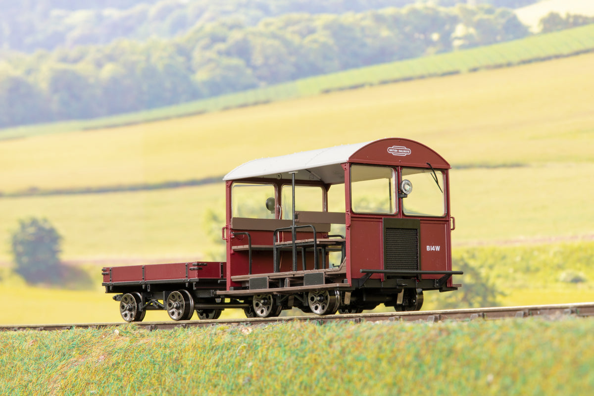 Ellis Clark Trains E1016S Finescale O Gauge Wickham Trolley &amp; Trailer, BR Maroon &#39;B14W&#39;, DCC Sound