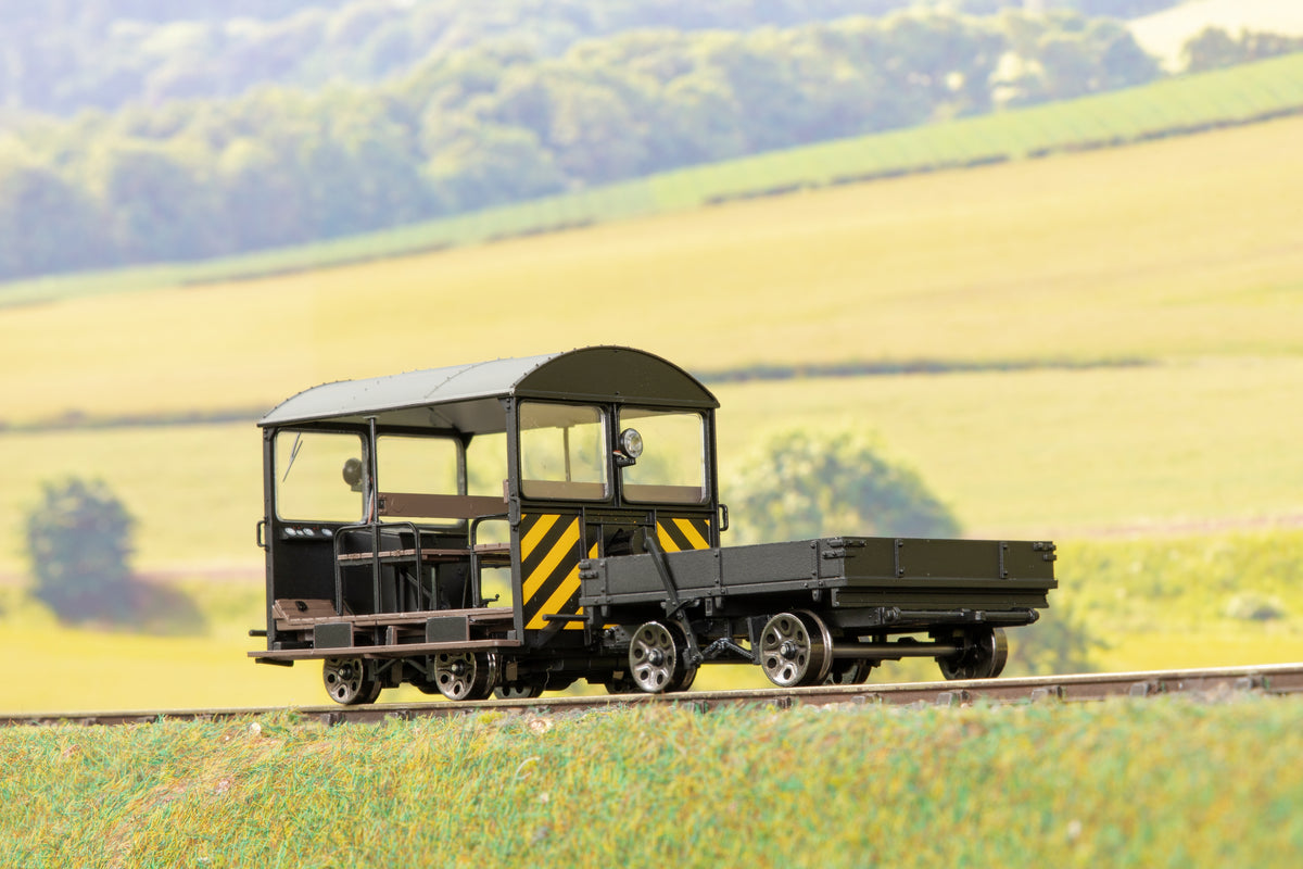 Ellis Clark Trains E1022ZS Finescale O Gauge Wickham Trolley &amp; Trailer Black w/Wasp Stripes, Limited Edition, DCC Sound