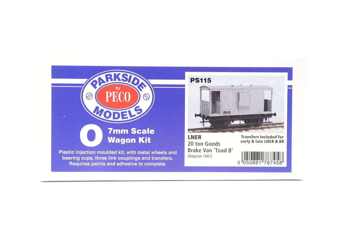 Parkside Dundas O Gauge PS115 LNER 20 ton Goods Brake Van Toad &#39;B&#39; Wagon Kit w/Wheels