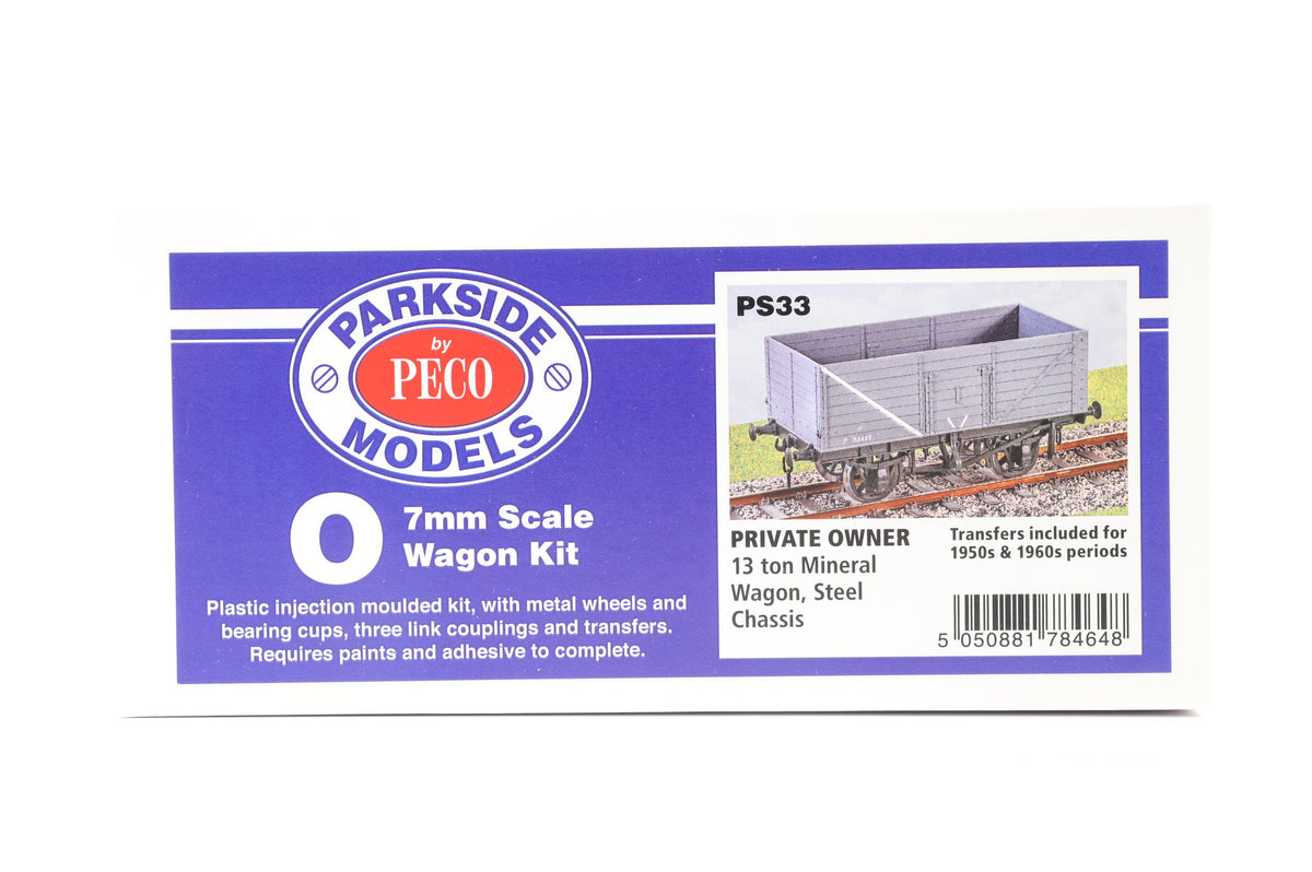 Parkside Dundas O Gauge PS33 Private Owner 13 ton Mineral, Steel Chassis Wagon Kit w/Wheels