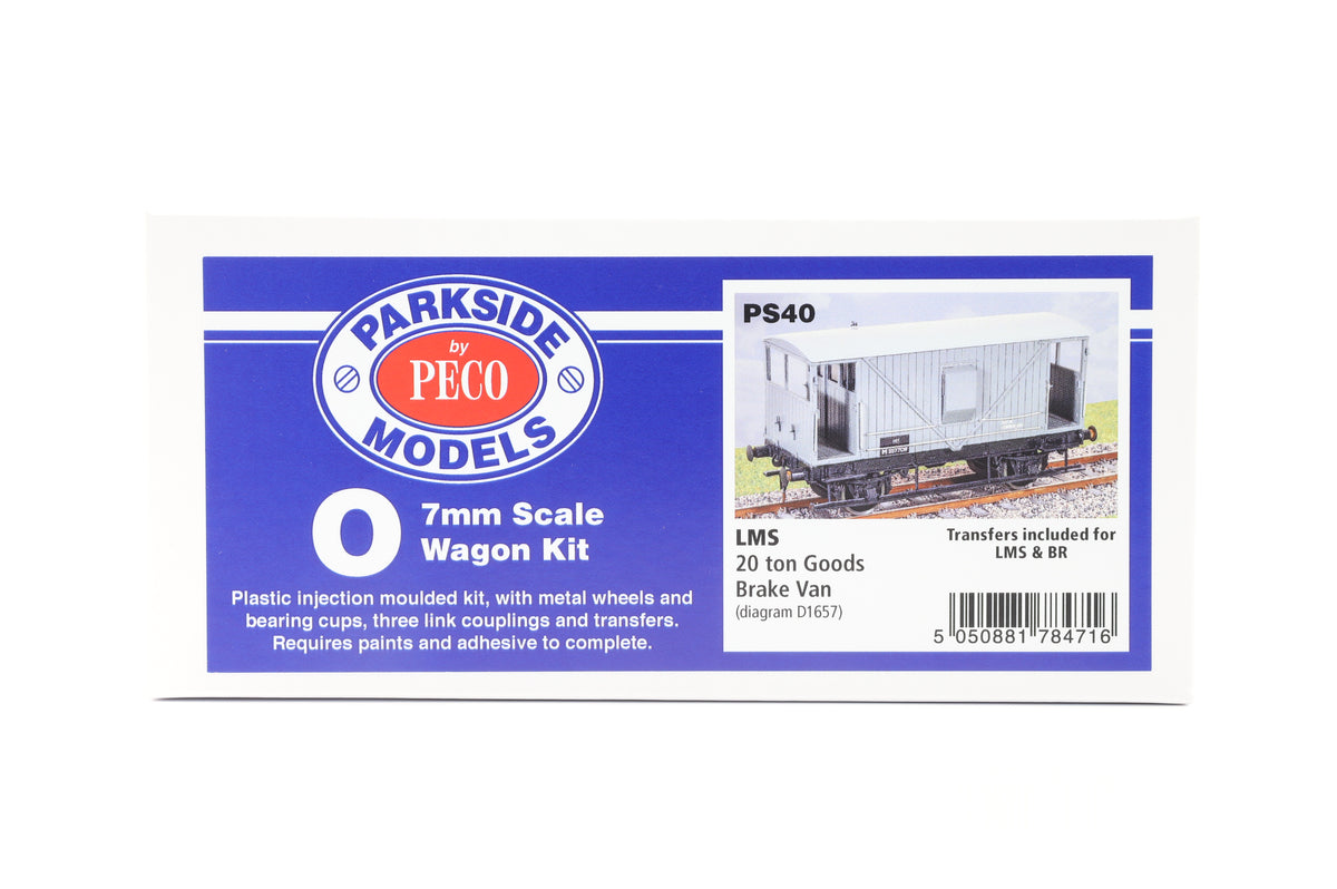 Parkside Dundas O Gauge PS40 LMS 20 Ton Goods Brake Van Wagon Kit w/Wheels