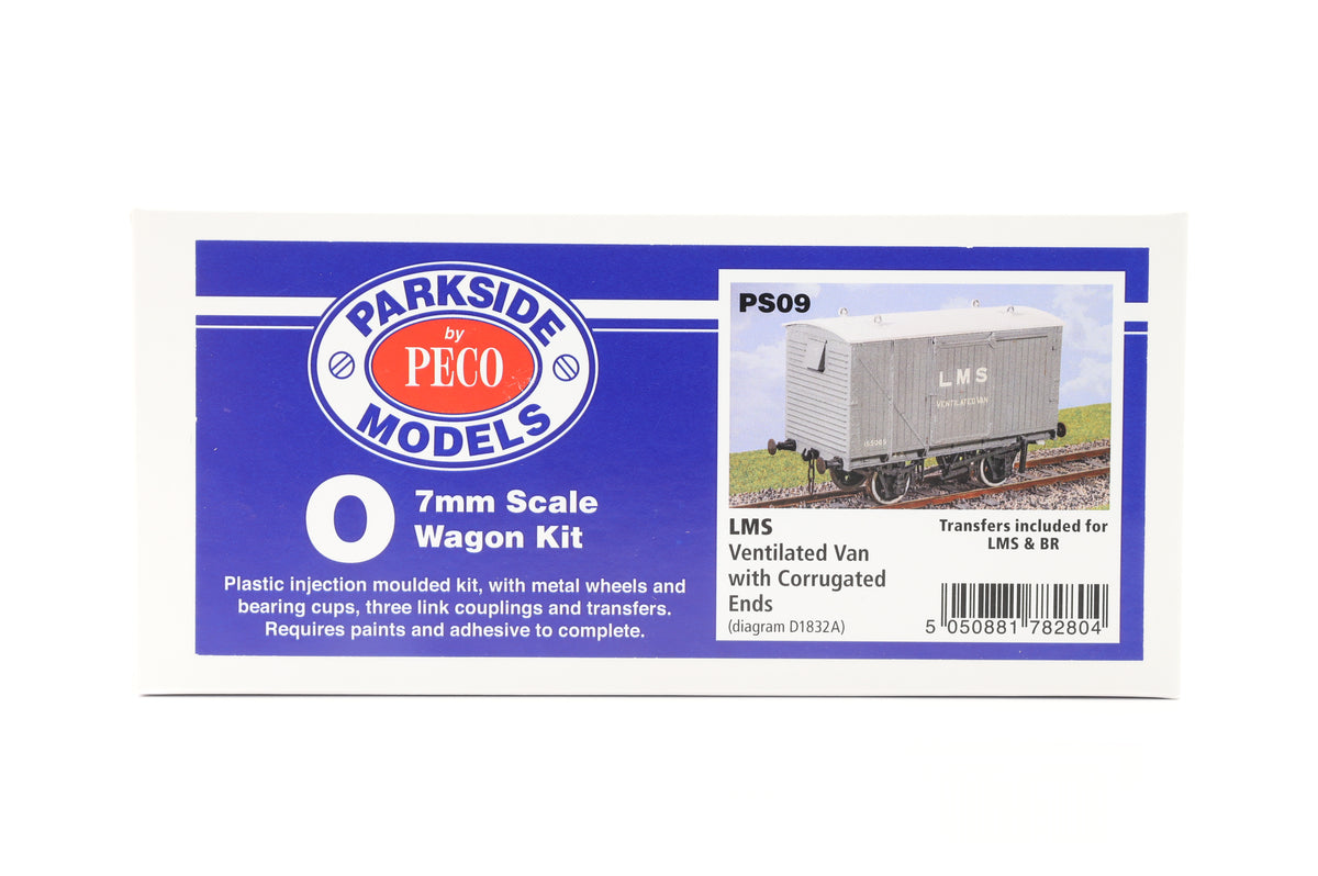 Parkside Dundas O Gauge PS09 LMS Ventilated Van with Corrugated Ends Wagon Kit w/Wheels